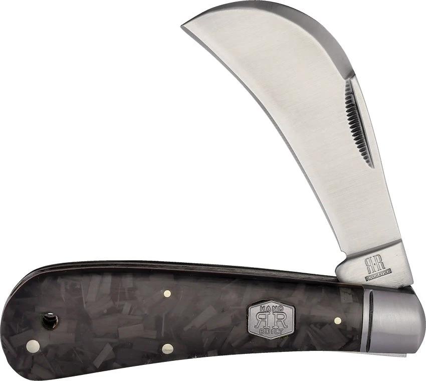 Rough Rider Midnight Ice Hawkbill Knife 4 Inch Closed Satin Blade Carbon Fiber Handle For EDC Enthusiasts by Rough Rider