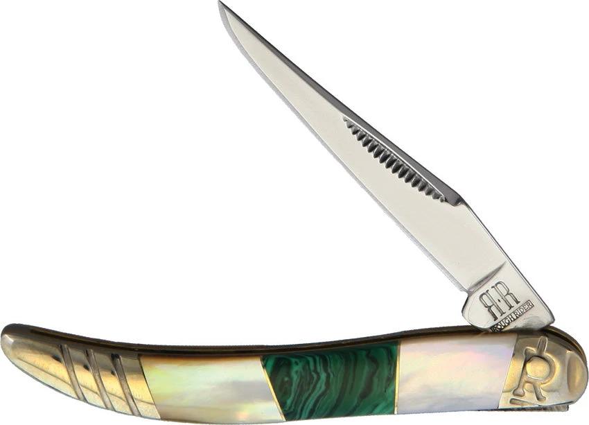 Rough Rider Stoneworx Toothpick Knife 3in Closed With Malachite Pearl Handle Mirror Finish Blade For Collectors by Rough Rider