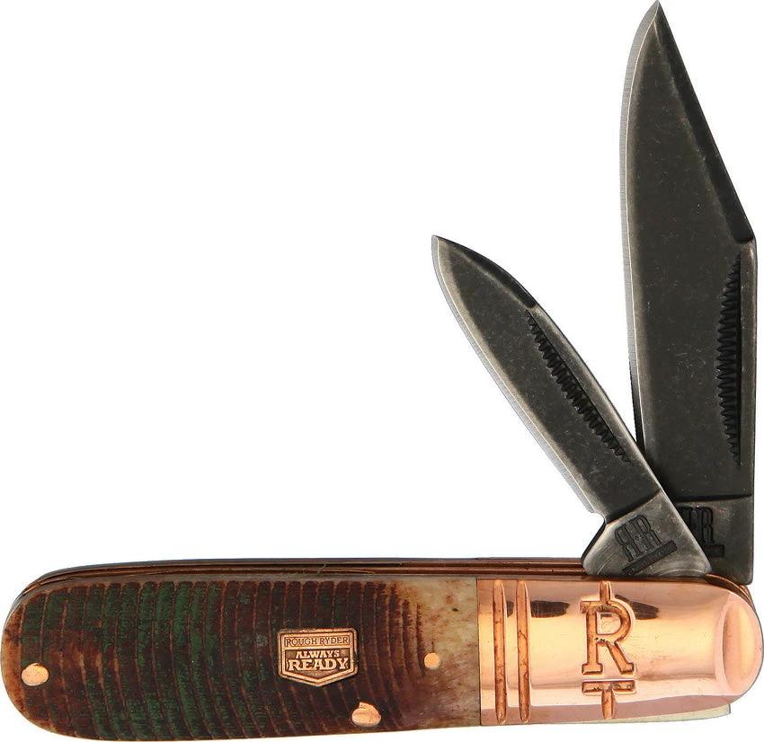 Rough Rider Backwoods Barlow Knife for Outdoorsmen Rugged Amber Sawcut Bone Handle 3 Inch Closed Stonewash Blades by Rough Rider