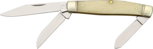 Rough Rider Stockman Rugged Knife KB307 3.75 Inch Closed 440 Clip Spey Sheepsfoot Blades White Bone Handle For Collectors by Rough Rider