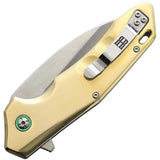 Rough Rider Brass Linerlock Knife With Satin D2 Wharncliffe Blade - Slim Brass EDC Knife For Everyday Carry by Rough Rider