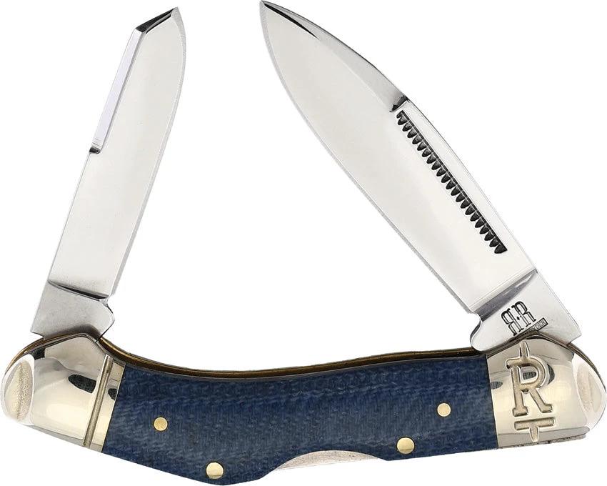 Premium Rough Rider Dogleg Canoe Knife Denim Micarta Handle T10 Tool Steel Spear Spey Blades for Collectors by Rough Rider