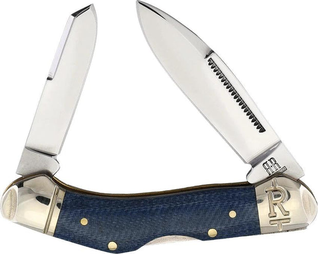 Premium Rough Rider Dogleg Canoe Knife Denim Micarta Handle T10 Tool Steel Spear Spey Blades for Collectors by Rough Rider