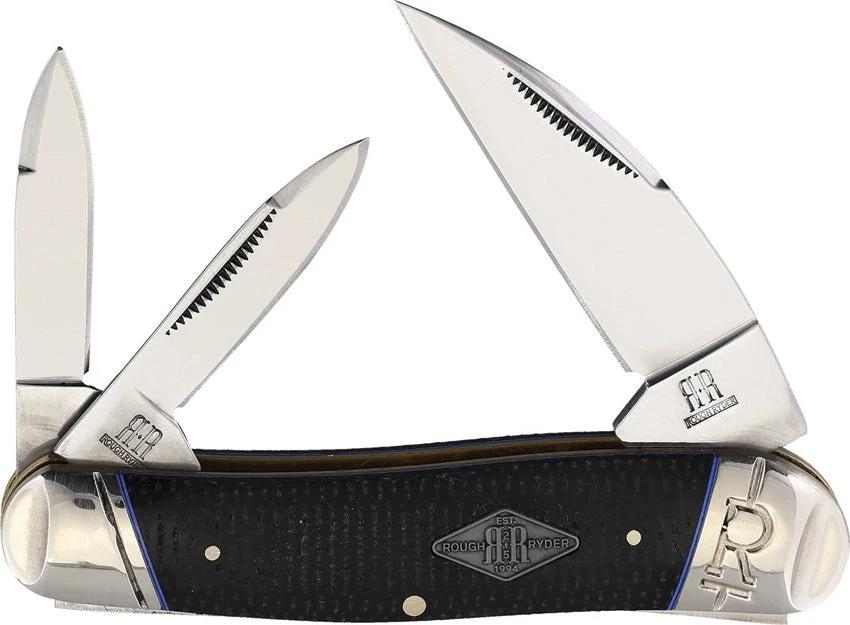 Rough Rider Seahorse Whittler Knife 3.88in Carbon II Wharncliffe Twin Pen Blades Black Micarta For Collectors by Rough Rider