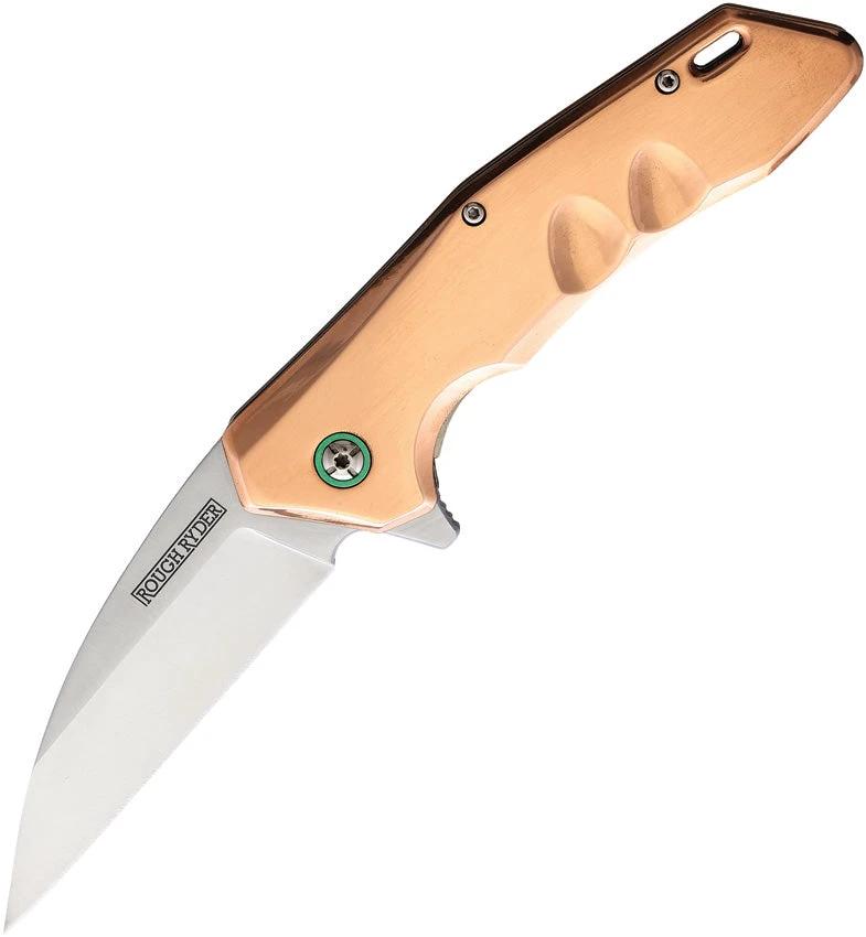 Rough Rider Copper Linerlock Folding Knife for EDC and Collectors 5in Closed D2 Satin Wharncliffe Blade Copper Handle by Rough Rider