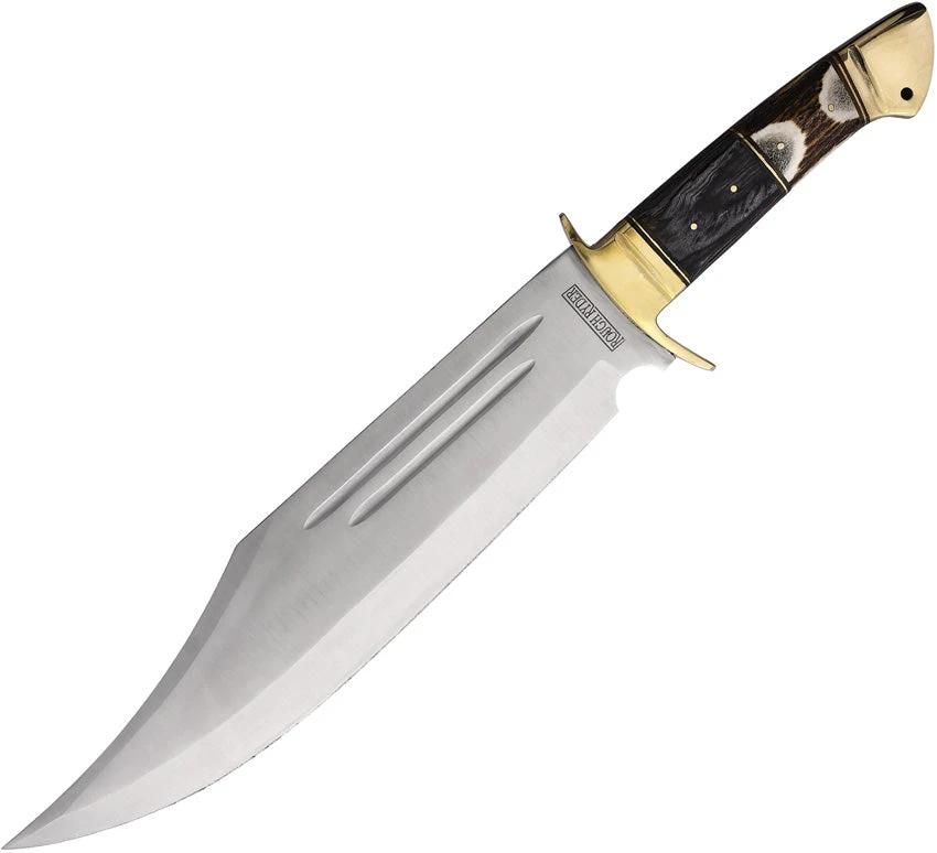 Rough Rider Bowie Knife Stainless Steel 21 Inch Full Tang Stag Bone Handle With Leather Sheath For Collectors by Rough Rider
