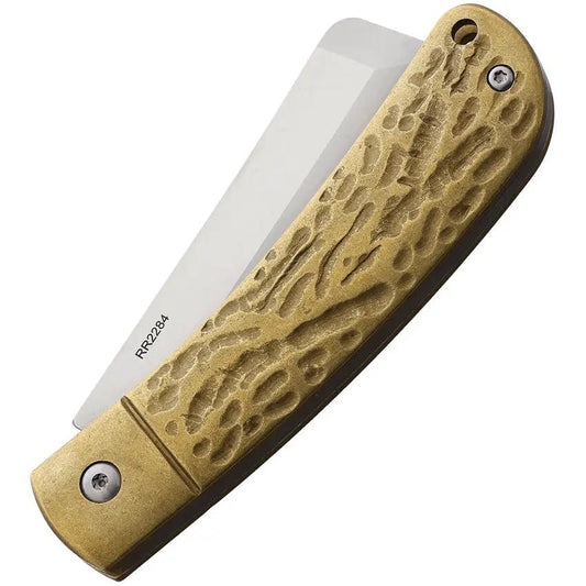 Rough Rider APTA Folder RR2284 - VG10 Blade, Hammered Brass Handle for EDC Enthusiasts by Rough Rider