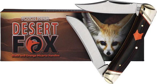 Rough Rider Desert Fox Folding Knife 3.5 Inch Satin Spey Blades With Black Orange Micarta Handle For Collectors by Rough Rider