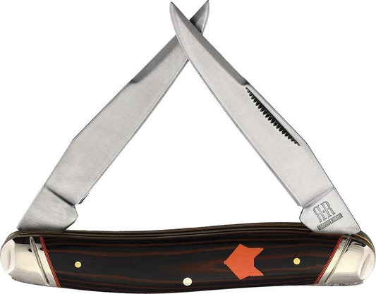 Rough Rider Desert Fox Muskrat Knife 3.88in Closed Satin Stainless Dual Clip Blades Orange Micarta Handle For Collectors by Rough Rider