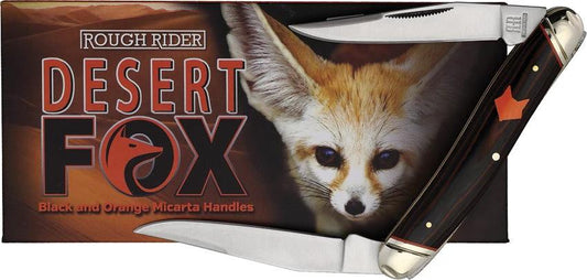 Rough Rider Desert Fox Muskrat Knife 3.88in Closed Satin Stainless Dual Clip Blades Orange Micarta Handle For Collectors by Rough Rider
