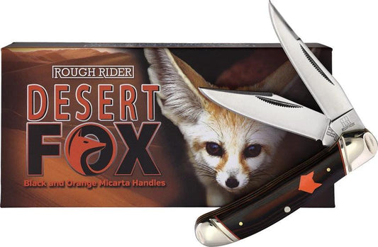 Rough Rider Desert Fox Copperhead Pocket Knife Premium 3.75 Inch Closed Satin Clip Micarta Handle For Collectors by Rough Rider