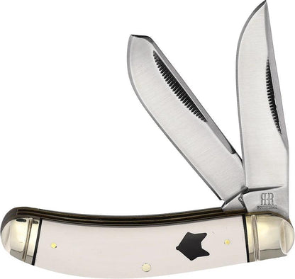 Rough Rider Sowbelly Trapper Knife White Micarta With Satin Stainless Clip And Spey Blades For Collectors by Rough Rider