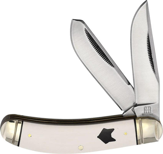 Rough Rider Sowbelly Trapper Knife White Micarta With Satin Stainless Clip And Spey Blades For Collectors by Rough Rider