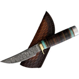 Rough Rider Skinner RR2389 Rugged Damascus Blade Outdoor Hunting Knife With Turquoise Leather Handle by Rough Rider