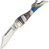 Rough Rider Stoneworx KB114 Leg Knife - Turquoise Inlay Handle With Mother of Pearl And Natural Stone Mirror Clip Blade by Rough Rider