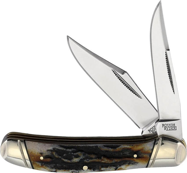 Rough Rider Copperhead Cinnamon Stag Knife 3.75In Mirror Finish Carbon Steel Blades For Outdoor Hunters Collectors by Rough Rider