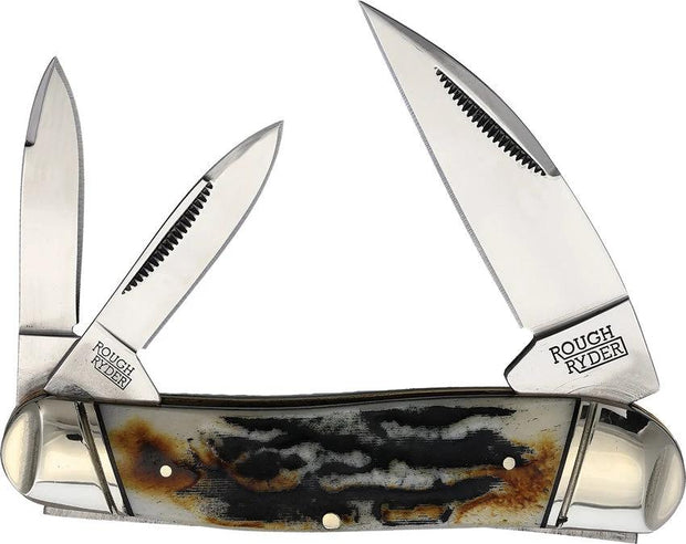 Rough Rider Swayback Cinnamon Bone Stag KC07SH Mirror Carbon Steel Wharncliffe Pen And Coping Blades For Collectors by Rough Rider