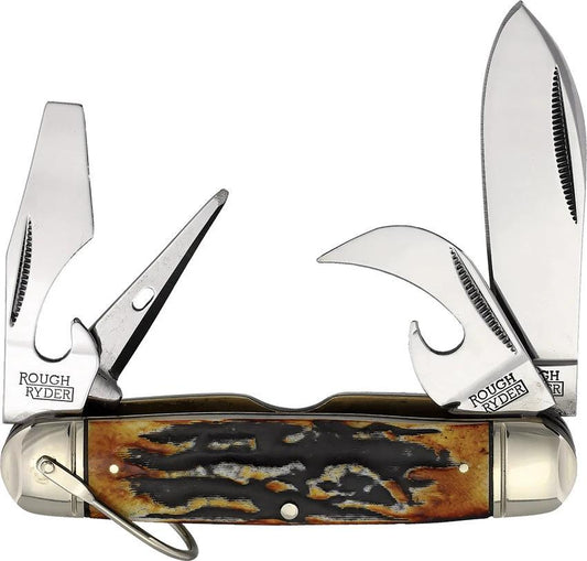 Rough Rider Kamp King Cinnamon Stag Pocket Knife For Collectors With Multi Tools by Rough Rider