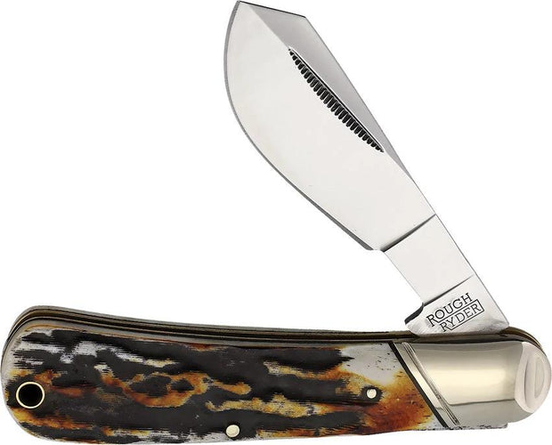 Rough Rider Cotton Sampler Cinnamon Knife With Stag Bone Handle Mirror Finish Carbon Steel Blade For Collectors by Rough Rider