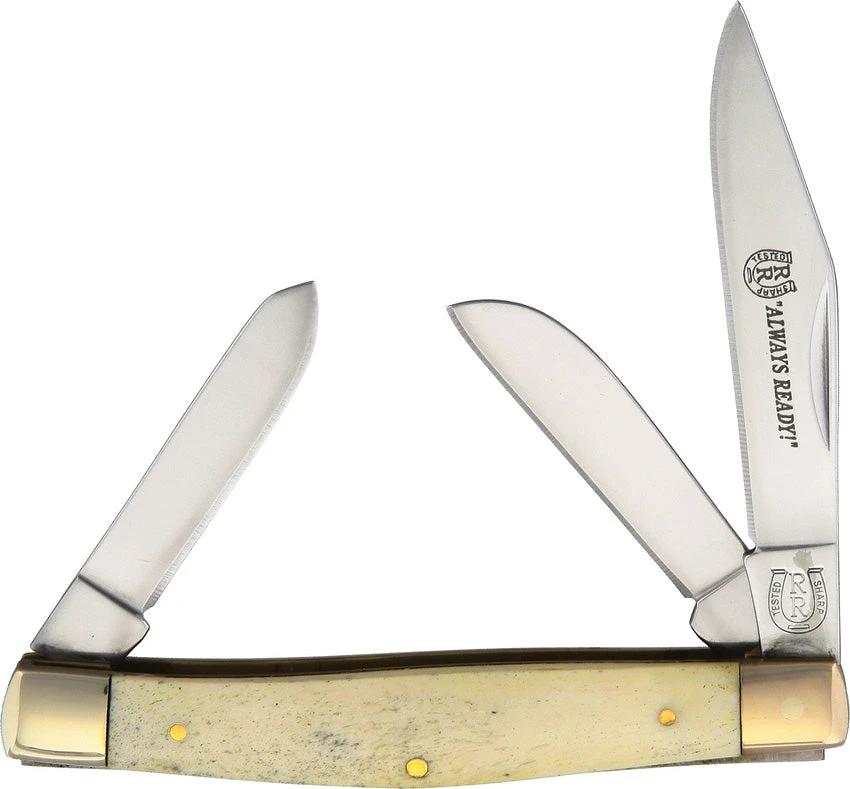 Rough Rider Stockman Knife White Smooth Bone 3.25 Inch Closed Stainless Clip Spey Sheepsfoot Blades EDC by Rough Rider