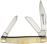 Rough Rider Stockman Knife White Smooth Bone 3.25 Inch Closed Stainless Clip Spey Sheepsfoot Blades EDC by Rough Rider