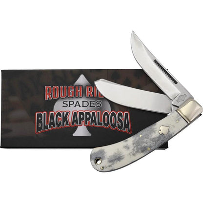 Rough Rider Black Apaloosa Upswept Bullet Premium Pocket Knife 4.5 Inch Closed Spey Blade Bone Handle For Collectors by Rough Rider