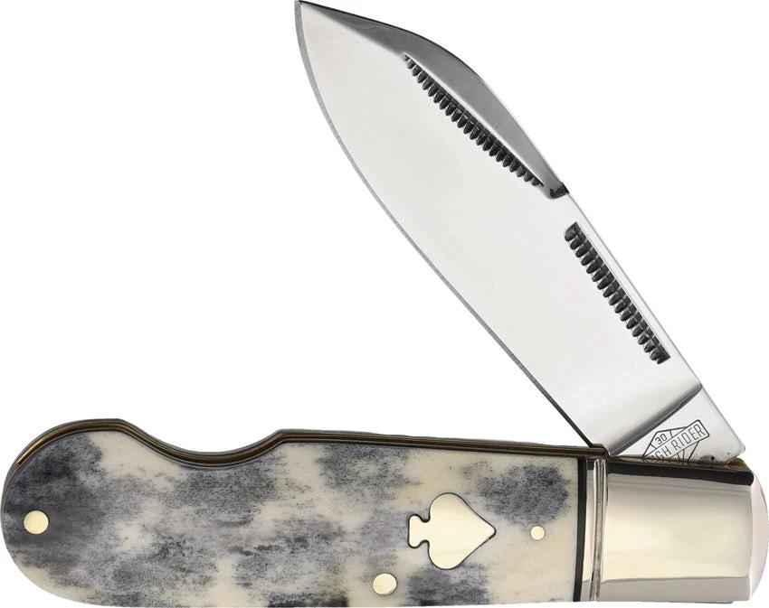 Rough Rider Easy Open Folder RR2486 Black Appaloosa Bone Handle Pocket Knife For Knife Collectors Stainless Spear Blade by Rough Rider