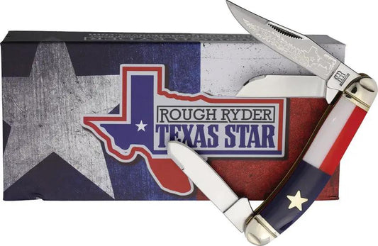 Rough Rider Texas Star Sowbelly Knife - 3.75in Stainless Clip Sheepsfoot Spey Blades For Collectors by Rough Rider