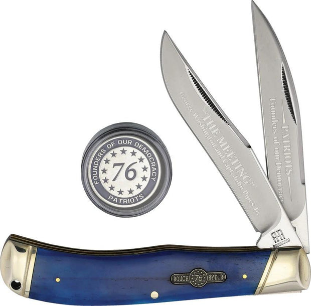 Rough Rider Patriot Series Jumbo Trapper Pocket Knife For Collectors With Satin Wharncliffe Blades Blue Bone Handle by Rough Rider