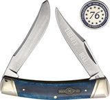 Rough Rider Patriot Moose Knife For Collectors With Long Spey Blades Blue Smooth Bone Handle Commemorative Coin by Rough Rider