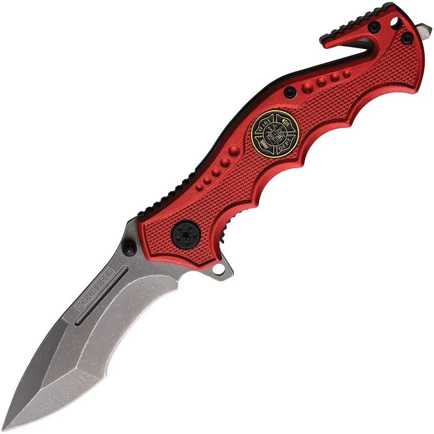 Rough Rider Firefighter Rescue Linerlock Knife RR1593 With Belt Cutter Glass Breaker Red Handle by Rough Rider