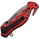 Rough Rider Firefighter Rescue Linerlock Knife RR1593 With Belt Cutter Glass Breaker Red Handle by Rough Rider