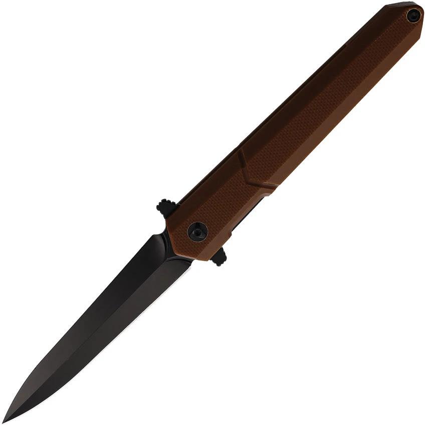 Rough Rider Linerlock Dagger Knife Black Blade Brown G10 Handle 2.88in Blade 3.88in Closed Extended Tang Pocket Clip EDC by Rough Rider