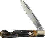Rough Rider Damascus Lockback Knife Cinnamon Bone Handle With Spear Blade For Collectors by Rough Rider