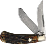 Rough Rider Upswept Trapper Knife Cinnamon Jigged Bone Damascus Blades Boxed For Collectors by Rough Rider