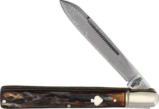Rough Rider Damascus Doctor Knife Cinnamon Bone Handle 3.75in Spear Blade EDC Collectors Edition by Rough Rider