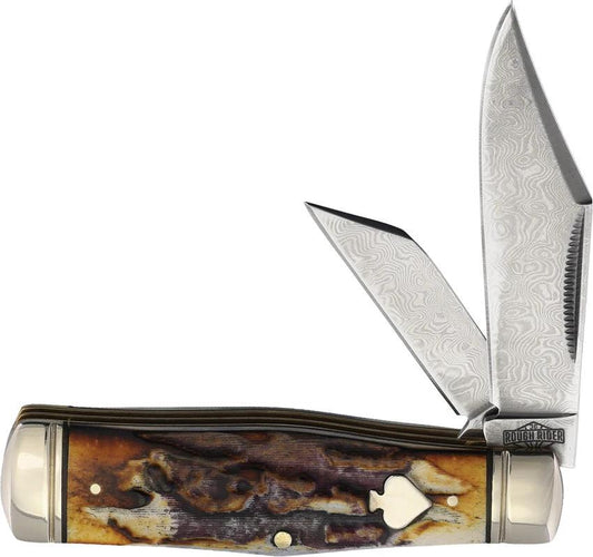 Rough Rider Coke Bottle Cinnamon Bone Damascus Knife For Collectors And EDC Enthusiasts by Rough Rider