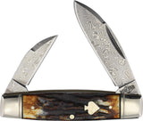 Rough Rider Senator Cinnamon Bone Damascus Knife With Dual Damascus Spears And Sheepsfoot Blades For Collectors by Rough Rider