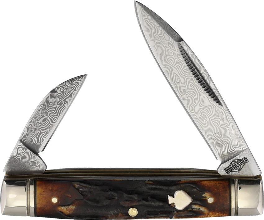 Rough Rider Capitol Intern Cinnamon Bone Damascus Pocket Knife With Spear And Wharncliffe Blades For Collectors by Rough Rider