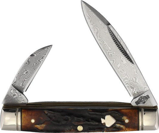 Rough Rider Capitol Intern Cinnamon Bone Damascus Pocket Knife With Spear And Wharncliffe Blades For Collectors by Rough Rider