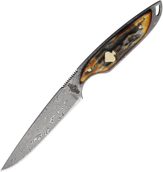 Rough Rider Streamline Fixed Blade Knife Cinnamon Bone Damascus Blade Full Tang For Outdoorsmen by Rough Rider
