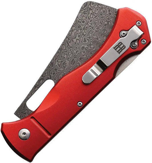 Rough Rider Sous Chef Cleaver Lockback 4 Inch Damascus Blade Red Aluminum Handle - Compact Rugged EDC Kitchen Knife by Rough Rider