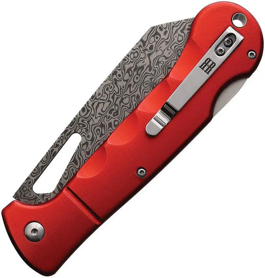 Rough Rider Sous Chef Damascus Santoku Lockback Knife 4.5in Blade Red Handle For Home Cooks - Compact Folding Design by Rough Rider