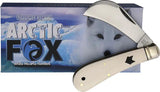 Rough Rider Hawkbill Knife Arctic Fox 4 Inch Satin Blade White Micarta Handle Lanyard Hole - Compact EDC Utility by Rough Rider