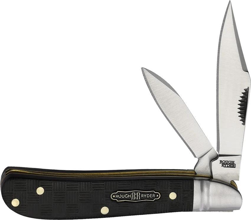 Rough Rider Black Reserve Bearhead Peanut Knife 2.75 Inch Satin Clip Blades Black Pakkawood Handle Boxed Collectors by Rough Rider
