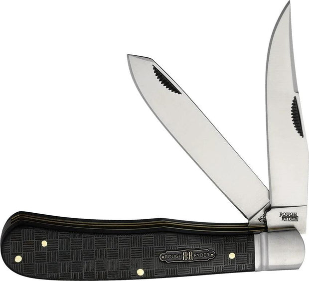 Rough Rider Bearhead Trapper Knife Premium Pakkawood Handle 4.25 Inch 440A Dual Blades For Collectors by Rough Rider