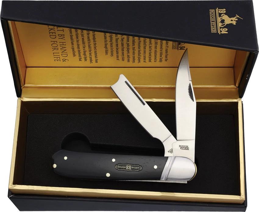 Rough Rider Black Reserve Bearhead One Arm Folding Knife 4.25 Inch Satin Blade Pakkawood Handle For Collectors by Rough Rider