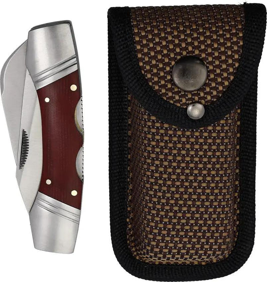 Rough Rider Double Lockhorn Lockback RR2583 - Compact Dual Blade EDC Knife With Red Micarta Handle And Satin Blades by Rough Rider