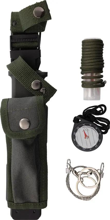 Rough Rider Essential Survival Knife D2 Sawback 7.5 Inch Blade - Hollow Survival Kit In Green Aluminum Handle by Rough Rider