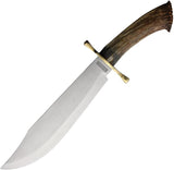 Rough Rider Crown Stag Bowie Knife Sixteen And Half Inch Satin Blade With Brass Guard Leather Sheath Collectors by Rough Rider